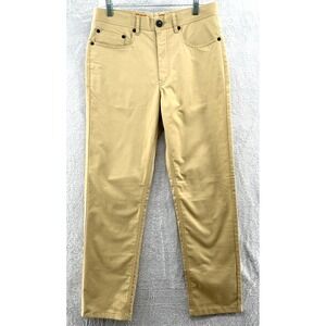 Steven Land Pants Men's 32x28 Tan Denim Cotton Jeans Leather Trim Straight Fit